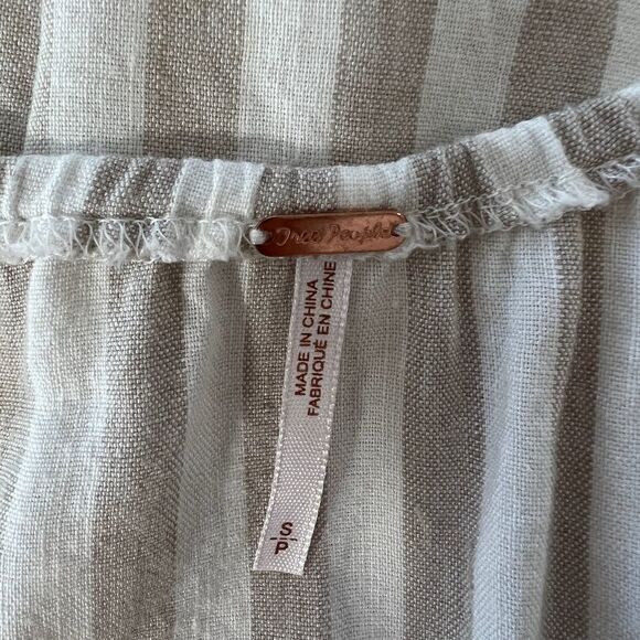 Free People Tan and White Stripe Folk Town Linen Blend Mini Dress Size S - Picture 6 of 6